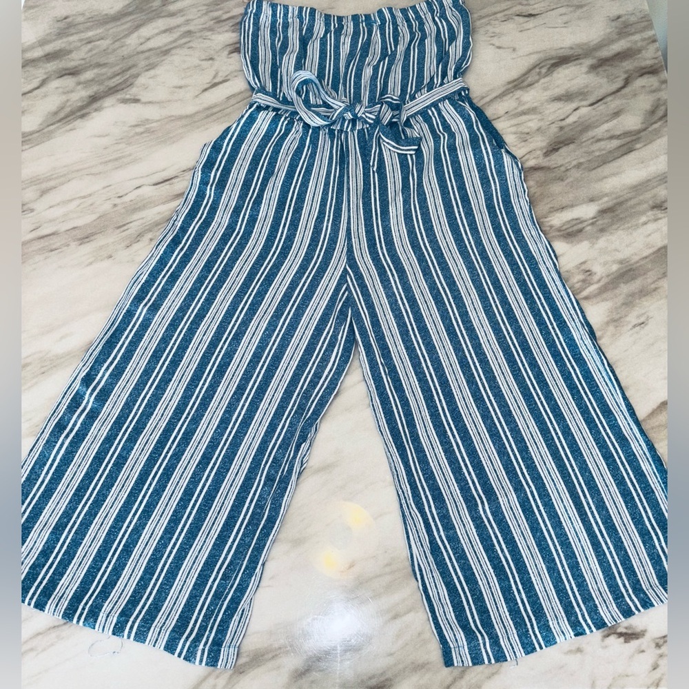 Shosho Navy and White Striped Jumpsuit